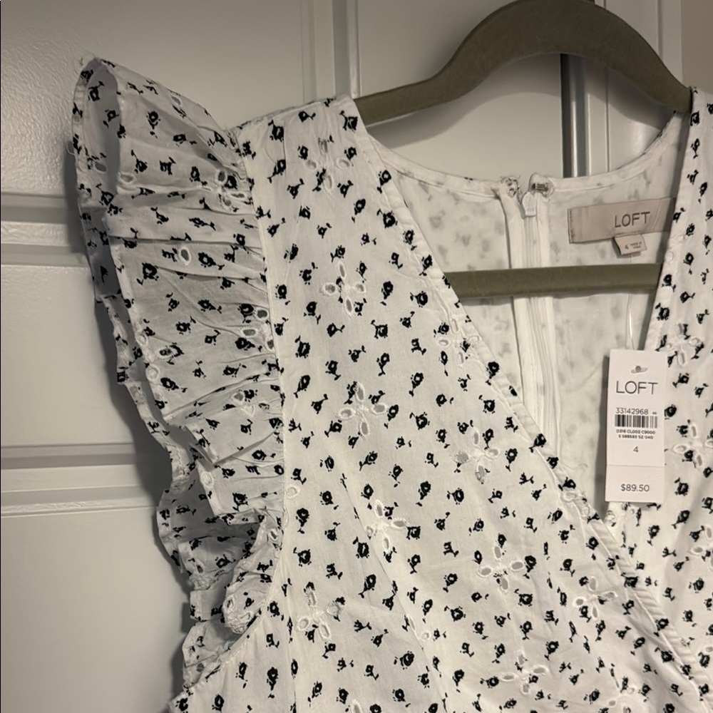 LOFT White Dress with Black Floral Eyelet - Picture 6 of 8